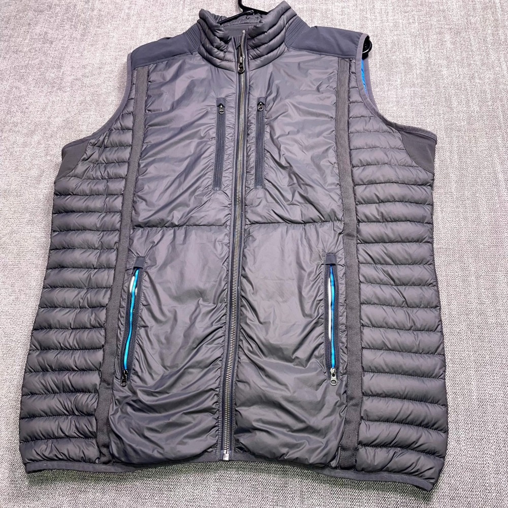 KÜHL Projekt Puffer Vest Mens Large Gray Goose Down Soft Shell Full Zip Outdoor
